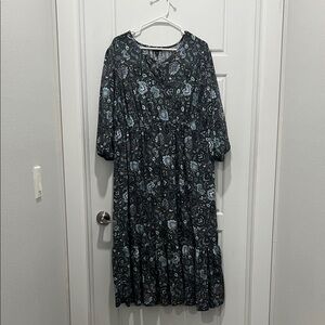 Torrid Elegant Black and Blue Patterned Long Sleeve Dress